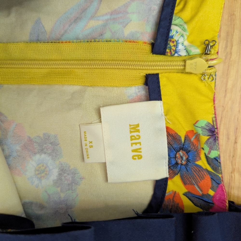 Anthropologie Maeve Sunniva Yellow Floral Ribbon Strap Dress Size XS Boho pocket - Picture 6 of 14